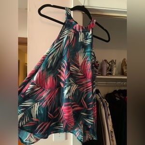 Blue, green, white and hot pink tropical tank.